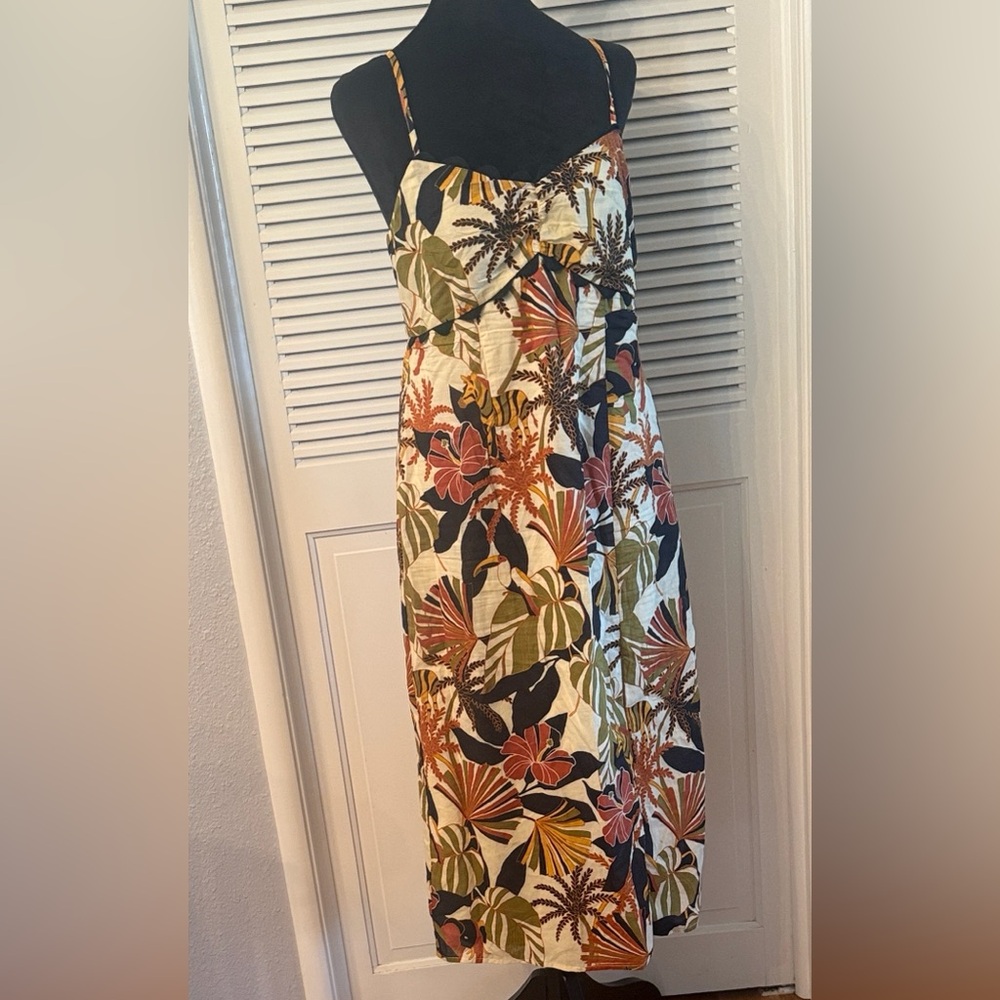 Tropical Print Spaghetti-Strap Maxi Dress - Green & Orange